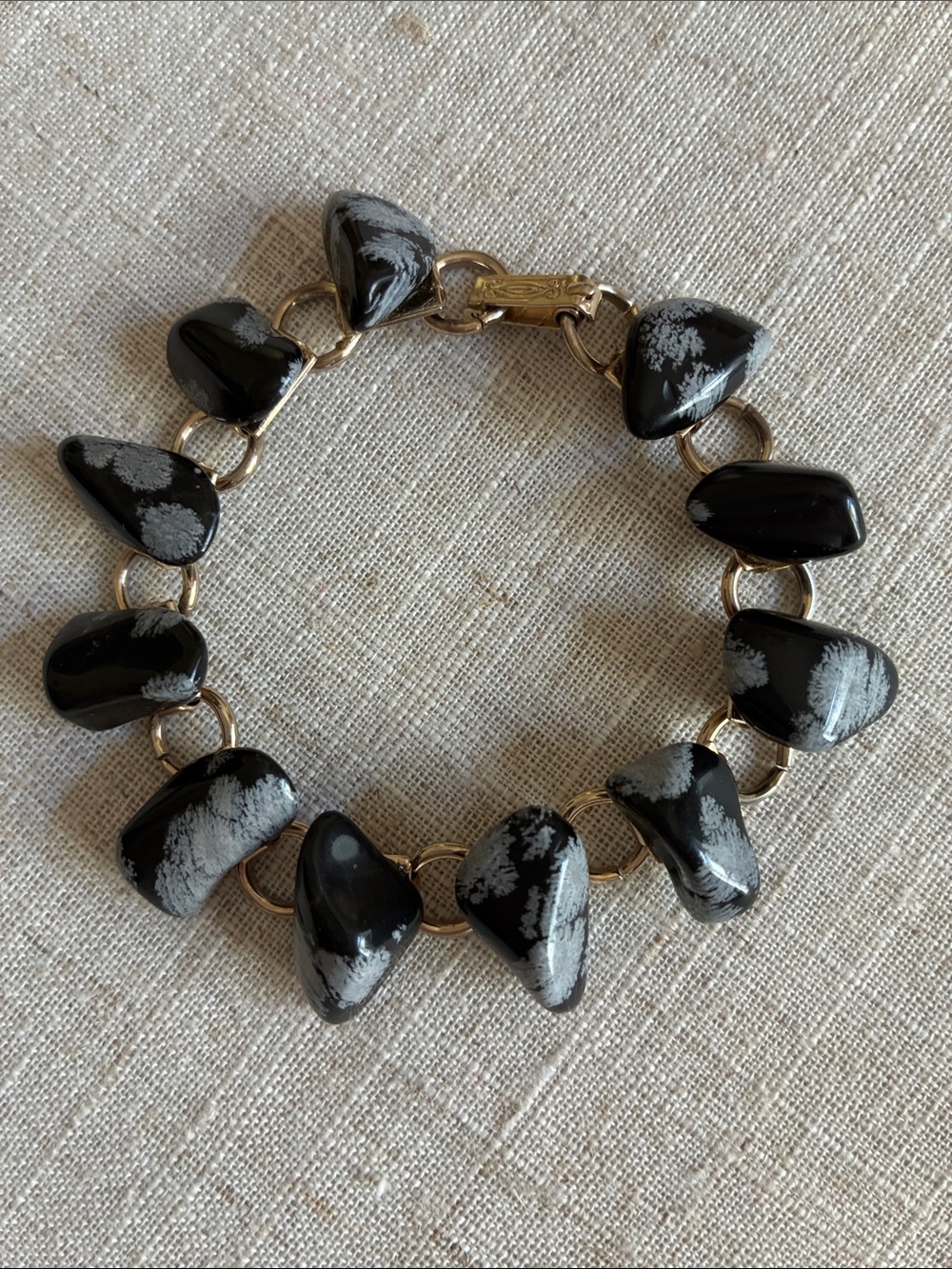 Natural Snowflake Obsidian Link Bracelet 7”